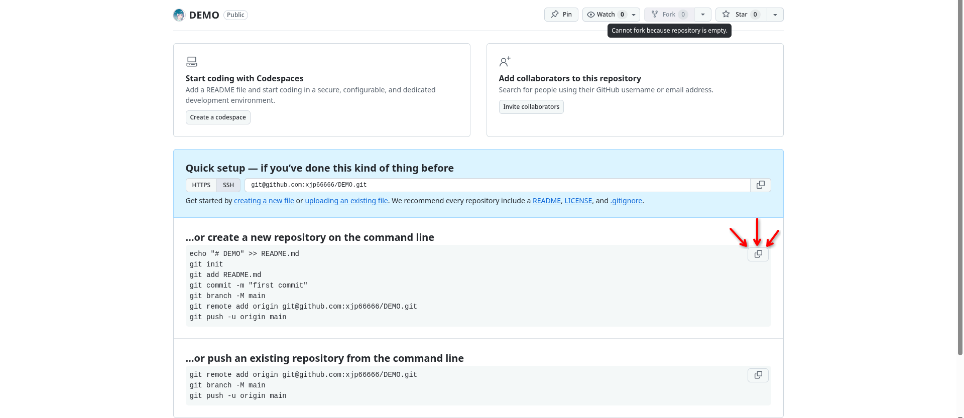 Commands for creating a GitHub repository from the command line