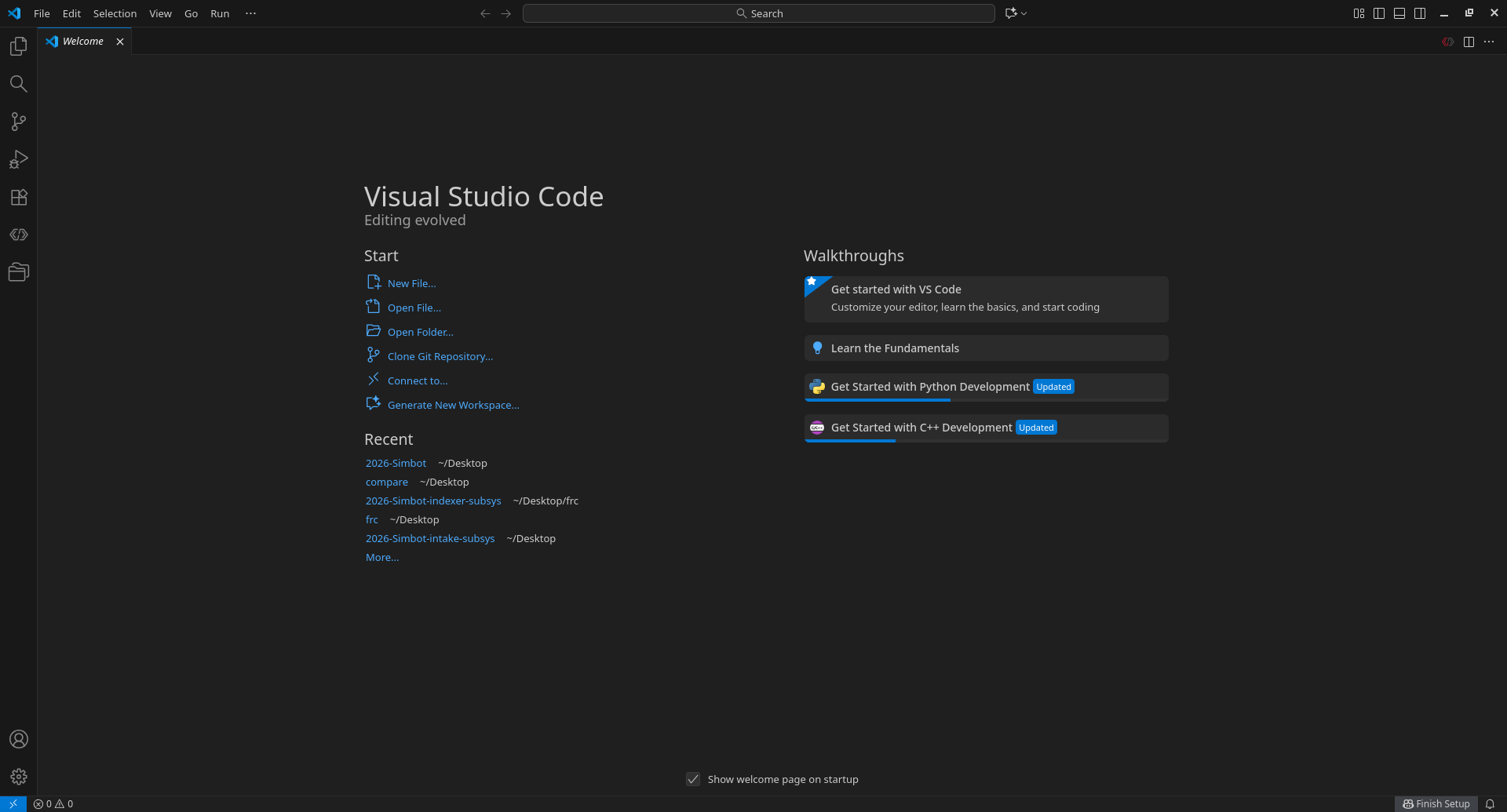 The Welcome tab in VS Code