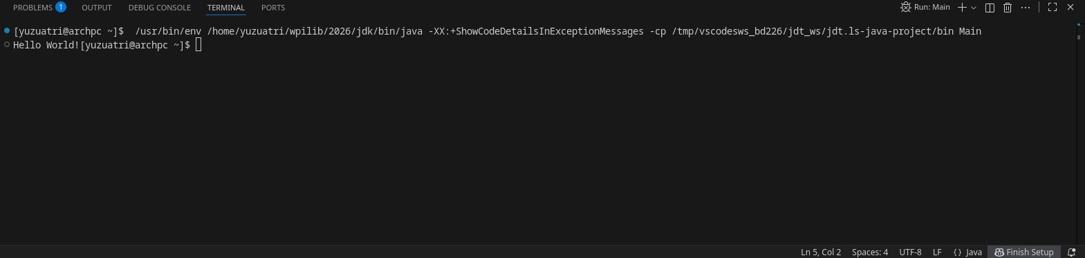 Hello World printed in the VS Code terminal