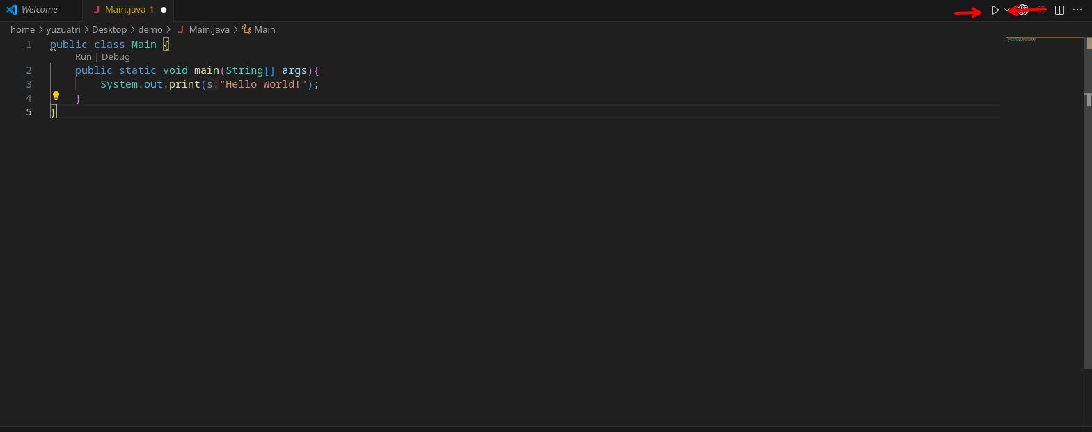 The Run Java button in VS Code